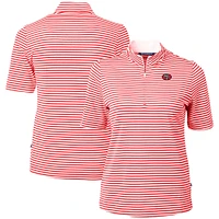Women's Cutter & Buck Red San Francisco 49ers Helmet Logo Virtue Eco Pique Stripe Recycled Quarter-Zip Top