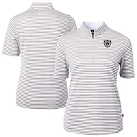 Women's Cutter & Buck Gray Las Vegas Raiders Virtue Eco Pique Stripe Recycled Quarter-Zip Top