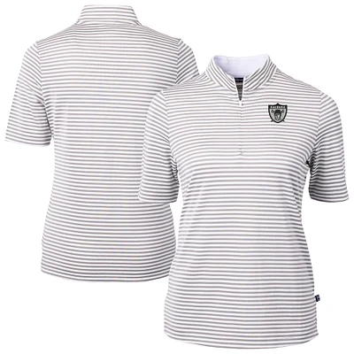 Women's Cutter & Buck Gray Las Vegas Raiders Virtue Eco Pique Stripe Recycled Quarter-Zip Top