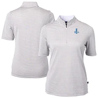 Women's Cutter & Buck Gray Detroit Lions Virtue Eco Pique Stripe Recycled Quarter-Zip Top