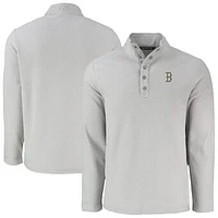 Men's Cutter & Buck Gray Boston Red Sox Hunts Point Eco Textured Fleece Recycled Half-Snap Sweatshirt