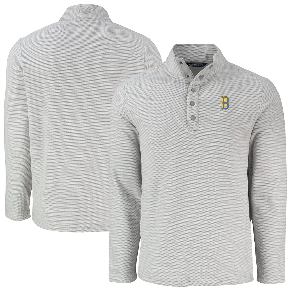 Men's Cutter & Buck Gray Boston Red Sox Hunts Point Eco Textured Fleece Recycled Half-Snap Sweatshirt