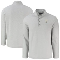 Men's Cutter & Buck Gray Boston Red Sox Hunts Point Eco Textured Fleece Recycled Half-Snap Sweatshirt