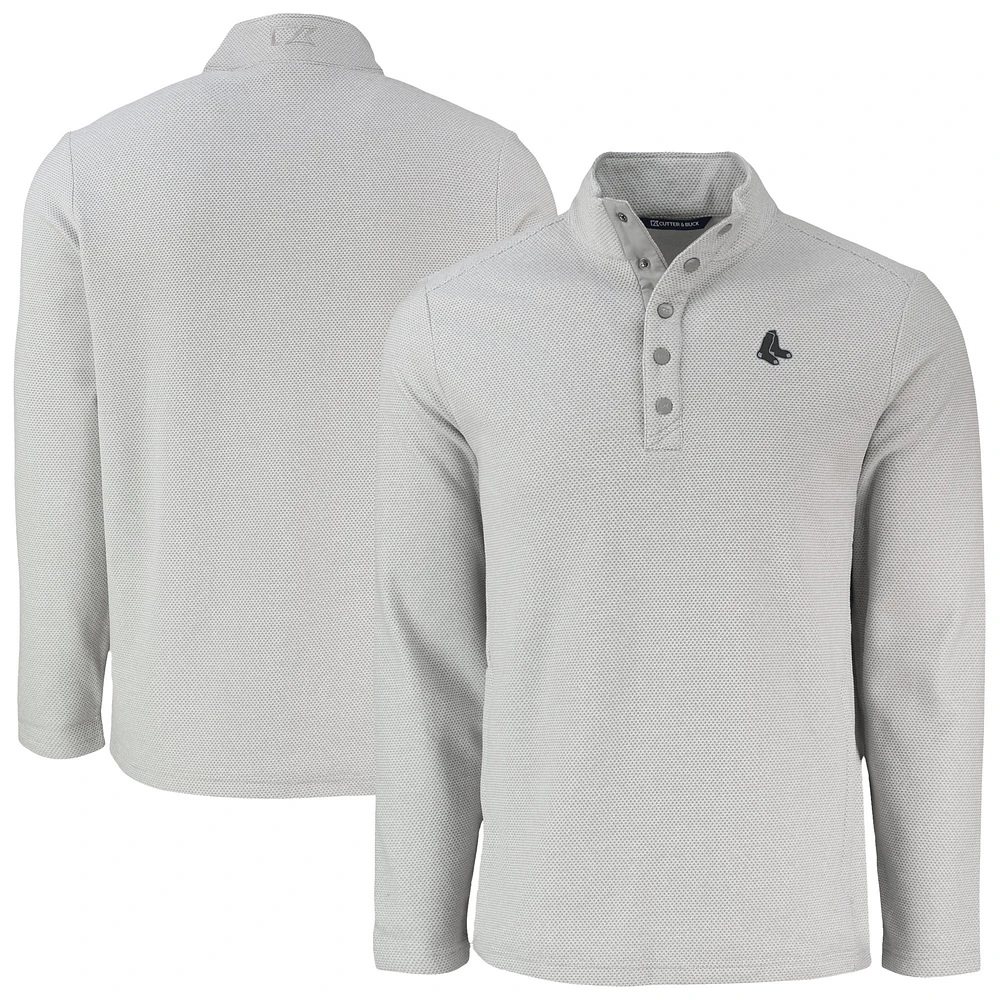 Men's Cutter & Buck Gray Boston Red Sox Hunts Point Eco Textured Fleece Recycled Half-Snap Sweatshirt