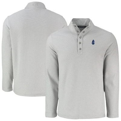 Men's Cutter & Buck Gray Chicago Cubs Hunts Point Eco Textured Fleece Recycled Half-Snap Sweatshirt
