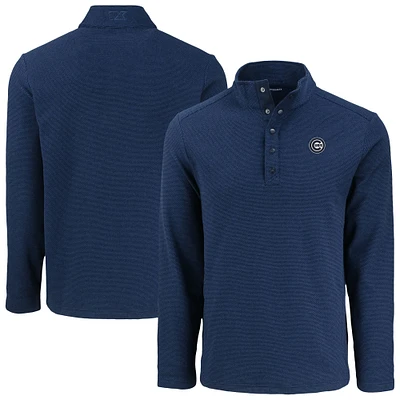Men's Cutter & Buck Navy Chicago Cubs Hunts Point Eco Textured Fleece Recycled Half-Snap Sweatshirt