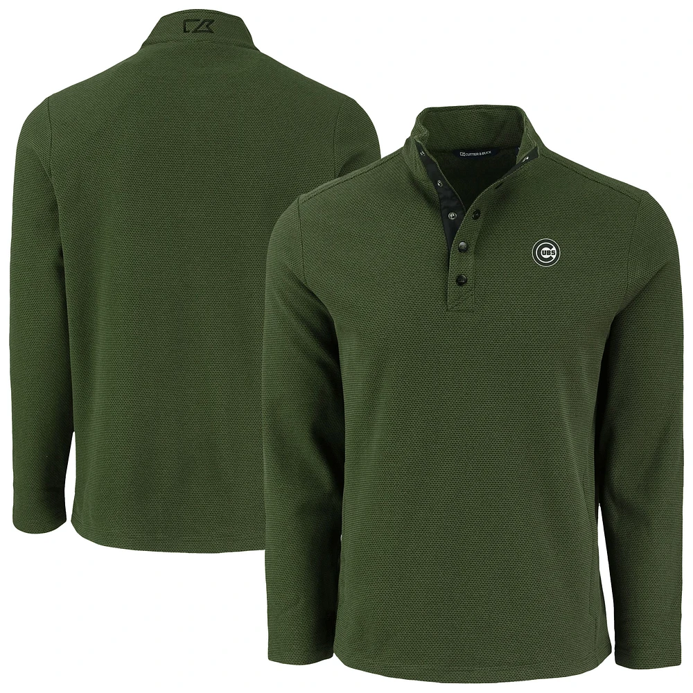 Men's Cutter & Buck Green Chicago Cubs Hunts Point Eco Textured Fleece Recycled Half-Snap Sweatshirt