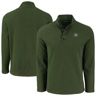 Men's Cutter & Buck Green Chicago Cubs Hunts Point Eco Textured Fleece Recycled Half-Snap Sweatshirt