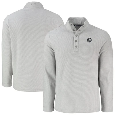 Men's Cutter & Buck Gray Chicago Cubs Hunts Point Eco Textured Fleece Recycled Half-Snap Sweatshirt