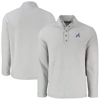 Men's Cutter & Buck Gray Atlanta Braves Hunts Point Eco Textured Fleece Recycled Half-Snap Sweatshirt