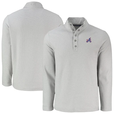 Men's Cutter & Buck Gray Atlanta Braves Hunts Point Eco Textured Fleece Recycled Half-Snap Sweatshirt
