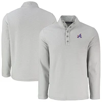 Men's Cutter & Buck Gray Atlanta Braves Hunts Point Eco Textured Fleece Recycled Half-Snap Sweatshirt