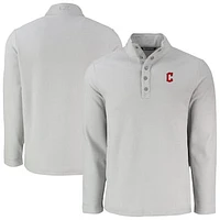 Men's Cutter & Buck Gray Cleveland Guardians Hunts Point Eco Textured Fleece Recycled Half-Snap Sweatshirt