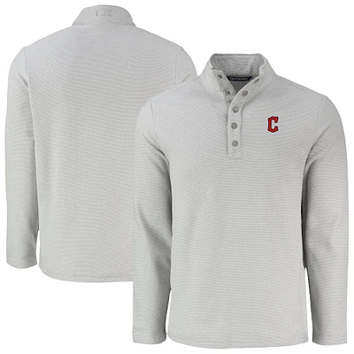 Men's Cutter & Buck Gray Cleveland Guardians Hunts Point Eco Textured Fleece Recycled Half-Snap Sweatshirt