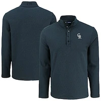 Men's Cutter & Buck Black Colorado Rockies Hunts Point Eco Textured Fleece Recycled Half-Snap Sweatshirt