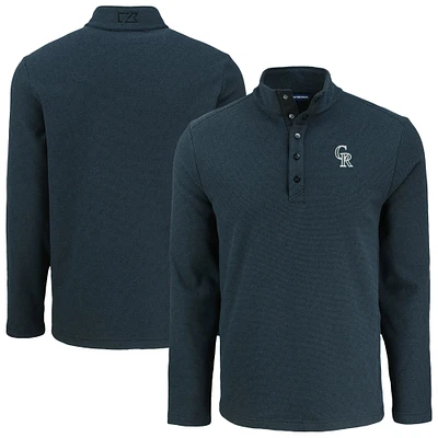 Men's Cutter & Buck Black Colorado Rockies Hunts Point Eco Textured Fleece Recycled Half-Snap Sweatshirt