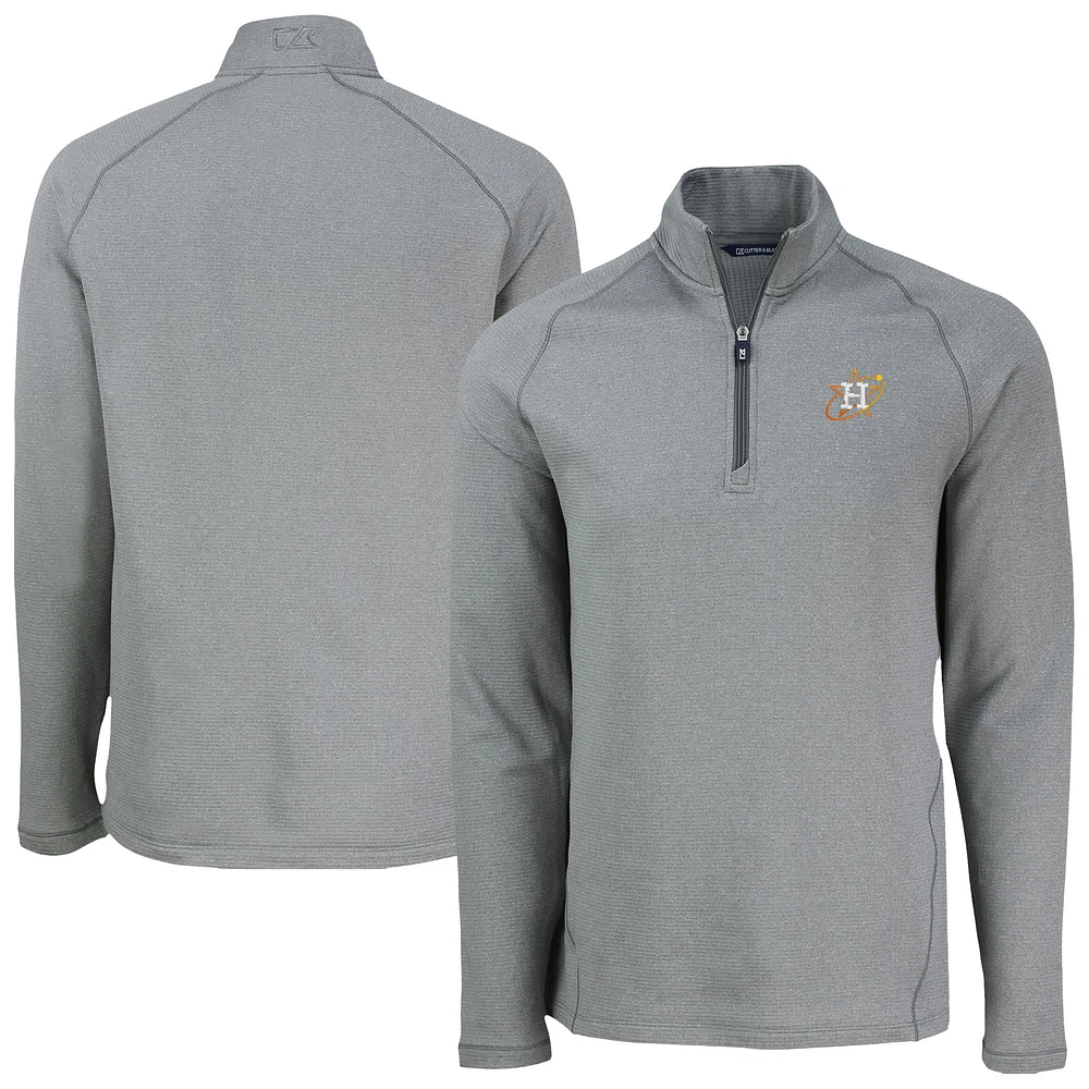 Men's Cutter & Buck Heather Gray Houston Astros Peshastin Eco Fleece Recycled Raglan Quarter-Zip Top