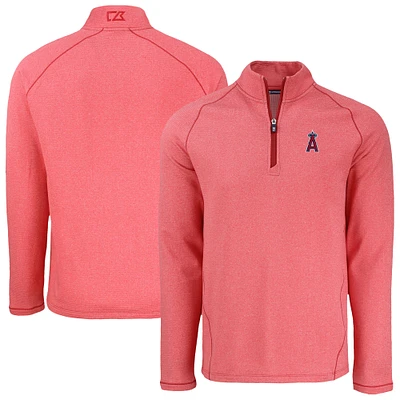 Men's Cutter & Buck Heather Red Los Angeles Angels Peshastin Eco Fleece Recycled Raglan Quarter-Zip Top