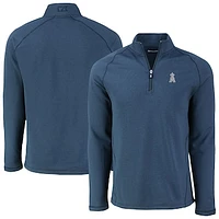 Men's Cutter & Buck Heather Navy Los Angeles Angels Peshastin Eco Fleece Recycled Raglan Quarter-Zip Top