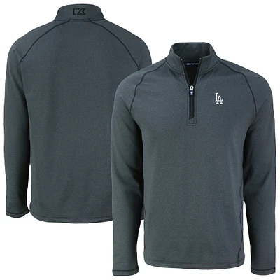 Men's Cutter & Buck Heather Black Los Angeles Dodgers Peshastin Eco Fleece Recycled Raglan Quarter-Zip Top