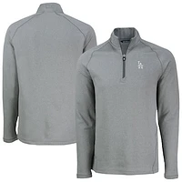 Men's Cutter & Buck Heather Gray Los Angeles Dodgers Peshastin Eco Fleece Recycled Raglan Quarter-Zip Top