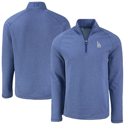 Men's Cutter & Buck Heather Blue Los Angeles Dodgers Peshastin Eco Fleece Recycled Raglan Quarter-Zip Top
