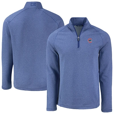 Men's Cutter & Buck Heather Royal Chicago Cubs Peshastin Eco Fleece Recycled Raglan Quarter-Zip Top