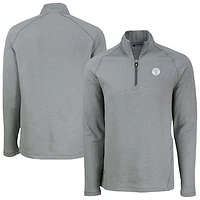 Men's Cutter & Buck Heather Gray Milwaukee Brewers Peshastin Eco Fleece Recycled Raglan Quarter-Zip Top