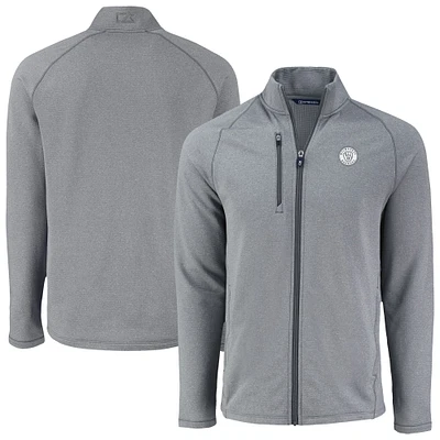 Men's Cutter & Buck Heather Gray Milwaukee Brewers Peshastin Eco Fleece Recycled Raglan Full-Zip Jacket