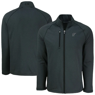 Men's Cutter & Buck Heather Florida Marlins Cooperstown Collection Peshastin Eco Fleece Recycled Tri-Blend Raglan Full-Zip Jacket