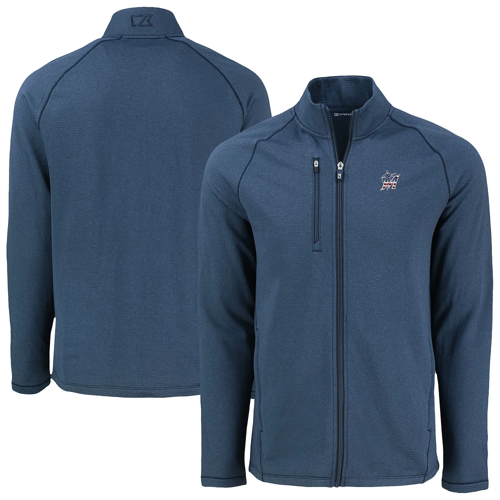 Men's Cutter & Buck Heather Navy Miami Marlins Peshastin Eco Fleece Recycled Tri-Blend Raglan Full-Zip Jacket