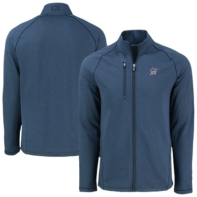 Men's Cutter & Buck Heather Navy Miami Marlins  Peshastin Eco Fleece Recycled Tri-Blend Raglan Full-Zip Jacket