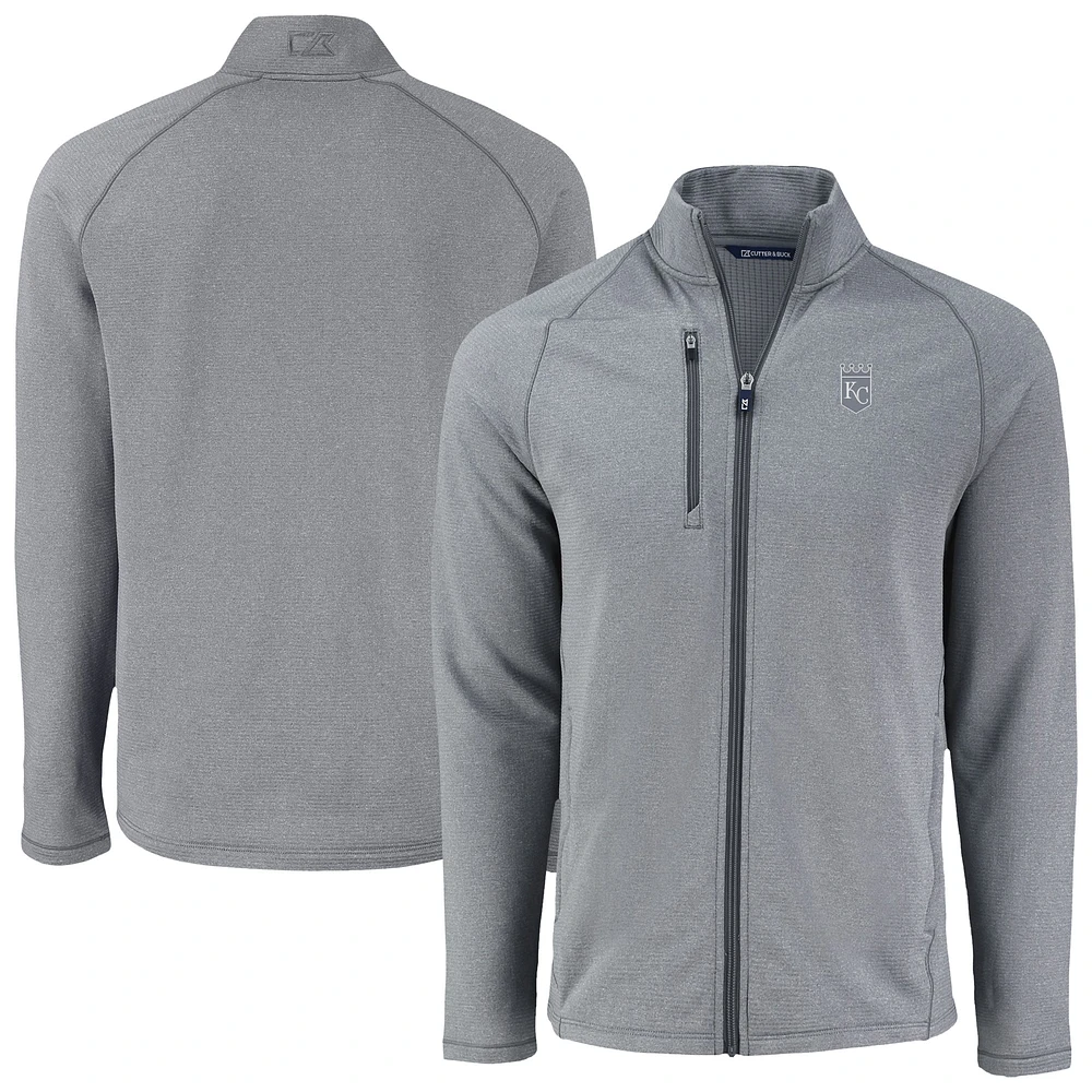 Men's Cutter & Buck Heather Gray Kansas City Royals Peshastin Eco Fleece Recycled Raglan Full-Zip Jacket