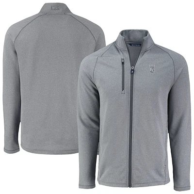Men's Cutter & Buck Heather Gray Kansas City Royals Peshastin Eco Fleece Recycled Raglan Full-Zip Jacket