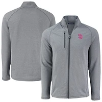 Men's Cutter & Buck Heather Gray San Diego Padres Peshastin Eco Fleece Recycled Raglan Full-Zip Jacket