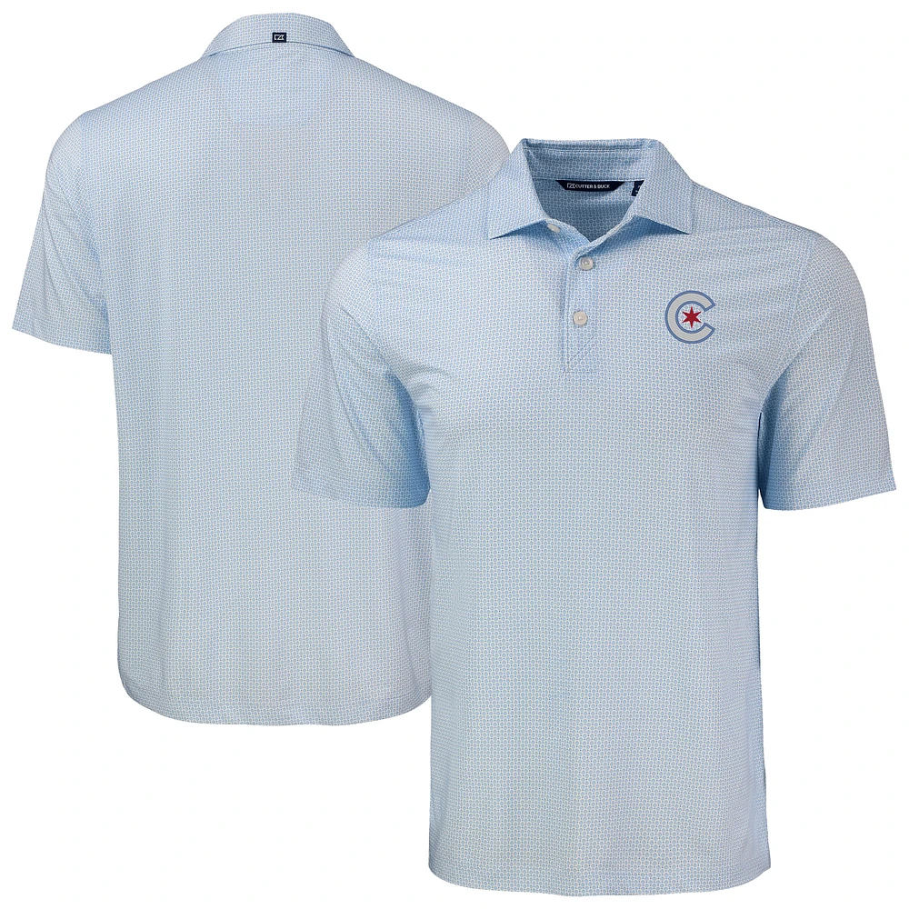 Men's Cutter & Buck Light Blue Chicago Cubs Pike Eco Diamond Dot Print Polo
