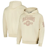 Men's Levelwear Connor Bedard Khaki Chicago Blackhawks Oversized Contact Name & Number Pullover Hoodie