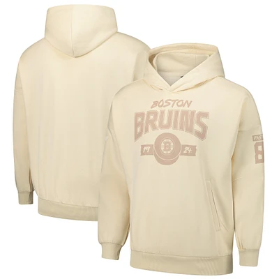 Men's Levelwear David Pastrnak Khaki Boston Bruins Oversized Contact Name & Number Pullover Hoodie