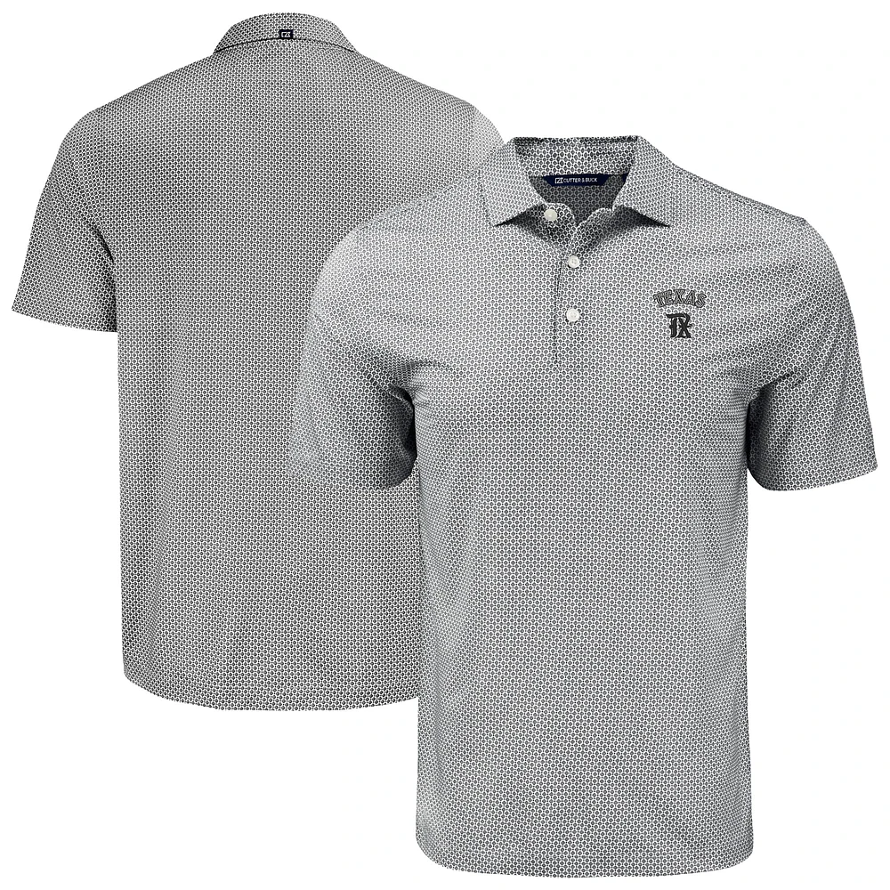 Men's Cutter & Buck Black Texas Rangers Pike Eco Diamond Dot Print Polo