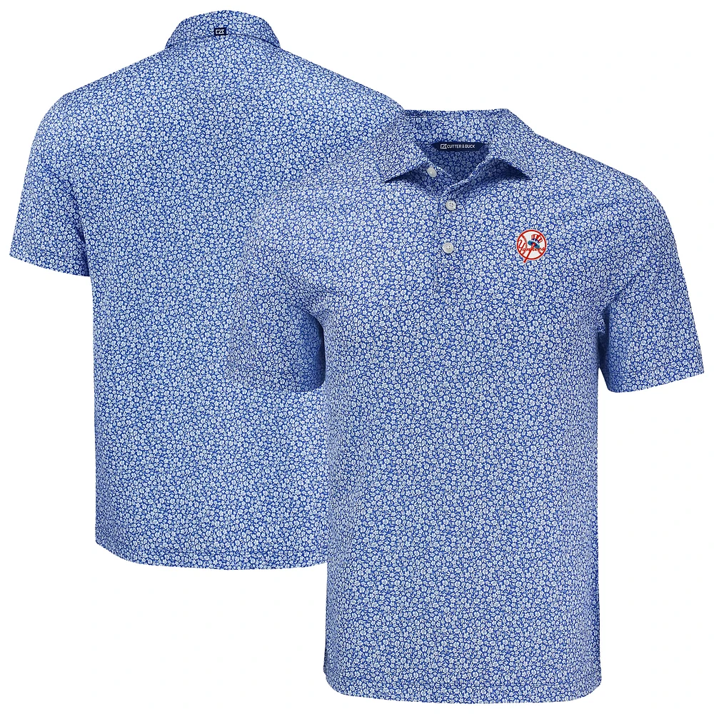 Men's Cutter & Buck Blue New York Yankees Pike Eco Flora Print Recycled Polo