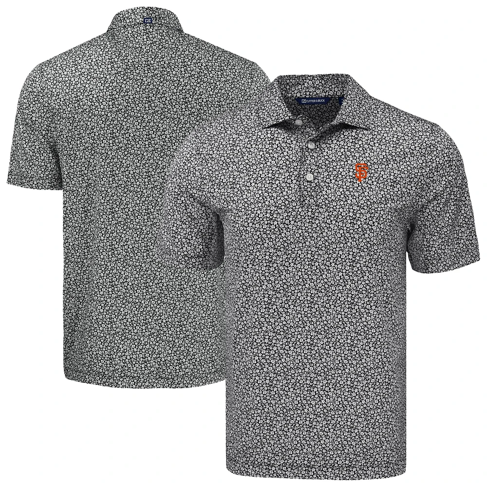 Men's Cutter & Buck Black San Francisco Giants Pike Eco Flora Print Recycled Polo