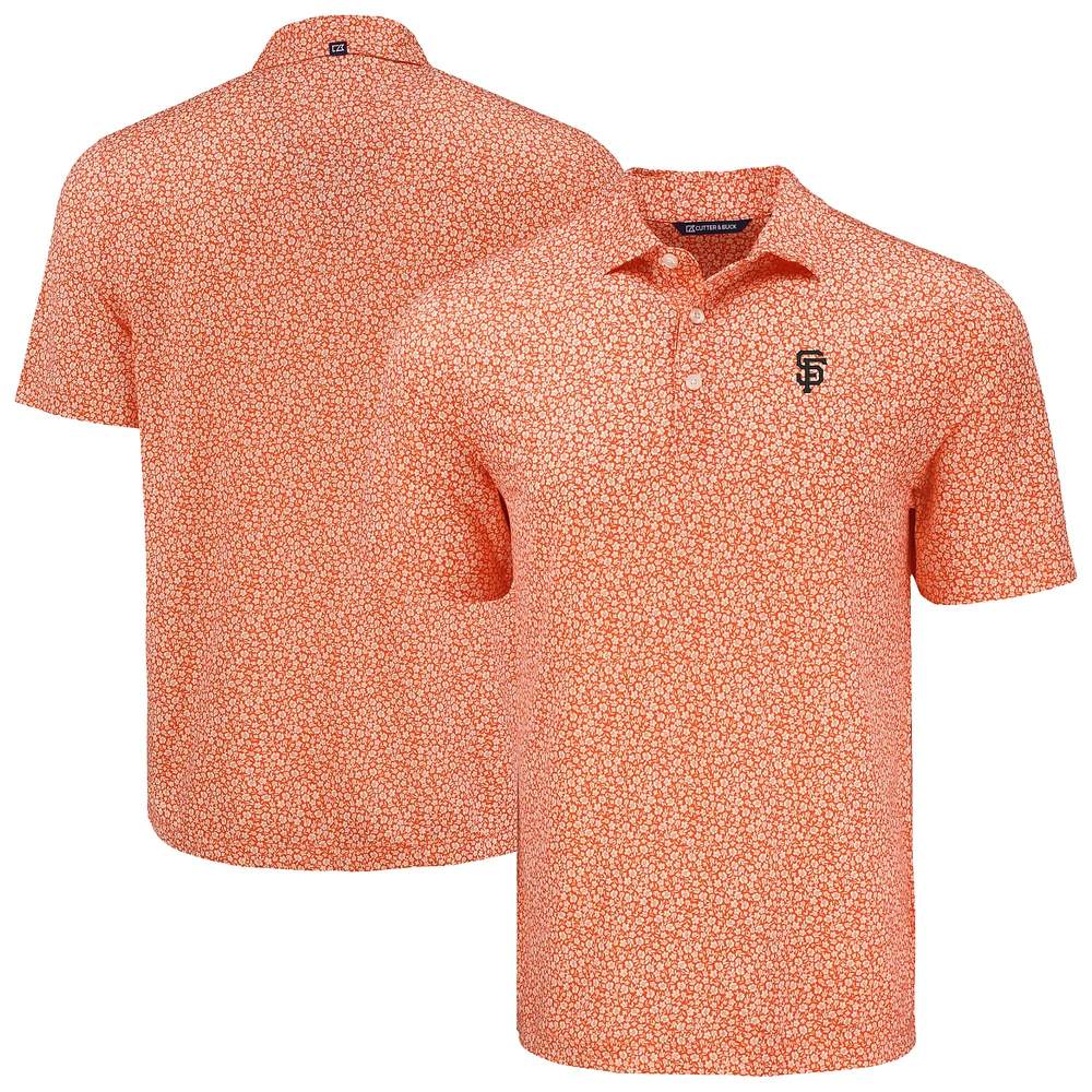 Men's Cutter & Buck Orange San Francisco Giants Pike Eco Flora Print Recycled Polo
