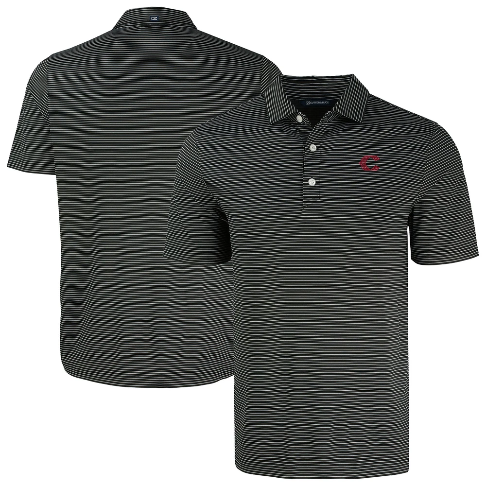 Men's Cutter & Buck Black Cincinnati Reds Forge Eco Fine Line Stripe Polo