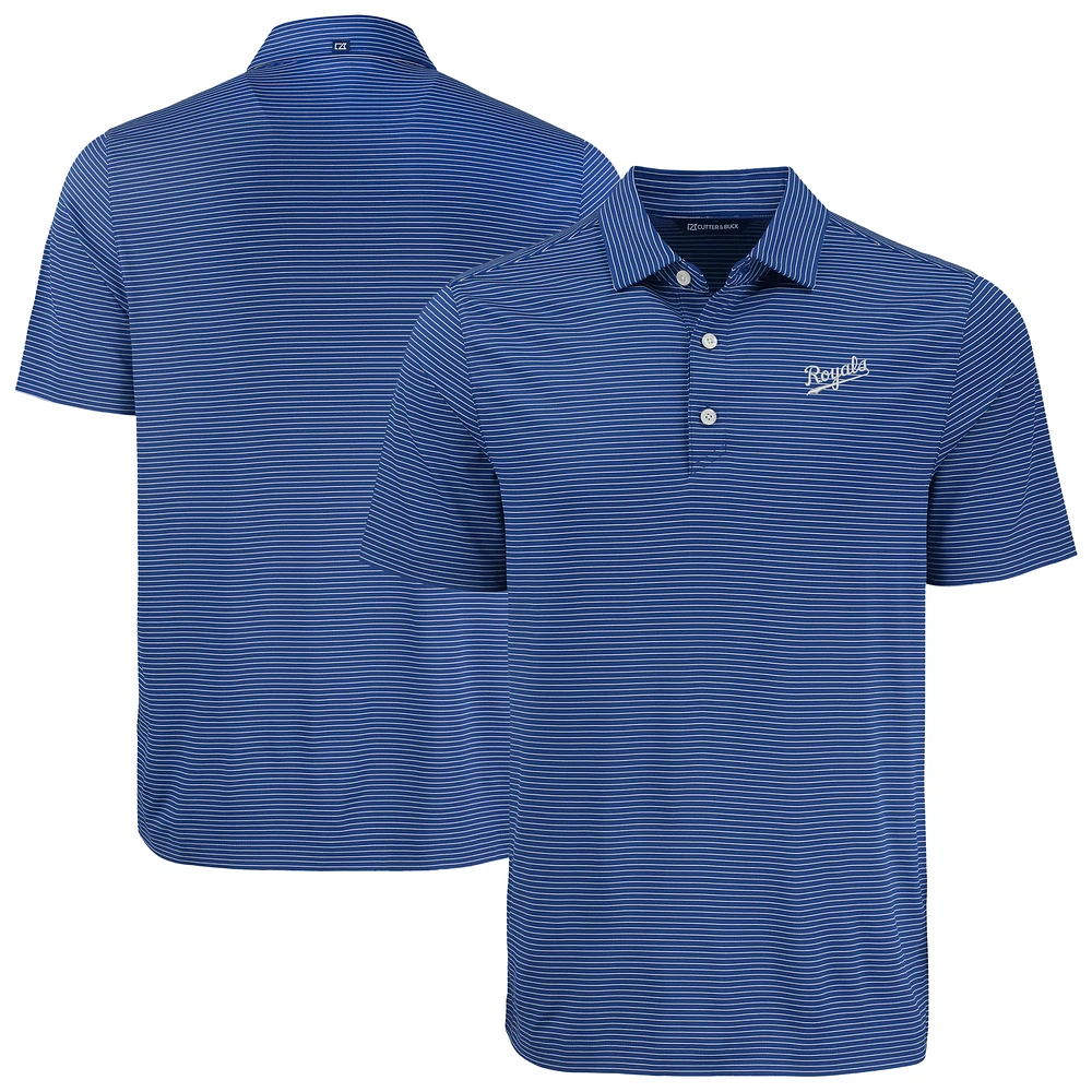 Men's Cutter & Buck Royal Kansas City Royals Forge Eco Fine Line Stripe Polo