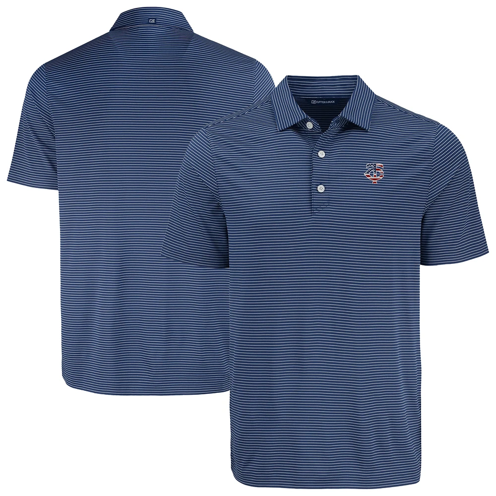 Men's Cutter & Buck Navy Minnesota Twins Forge Eco Fine Line Stripe Polo