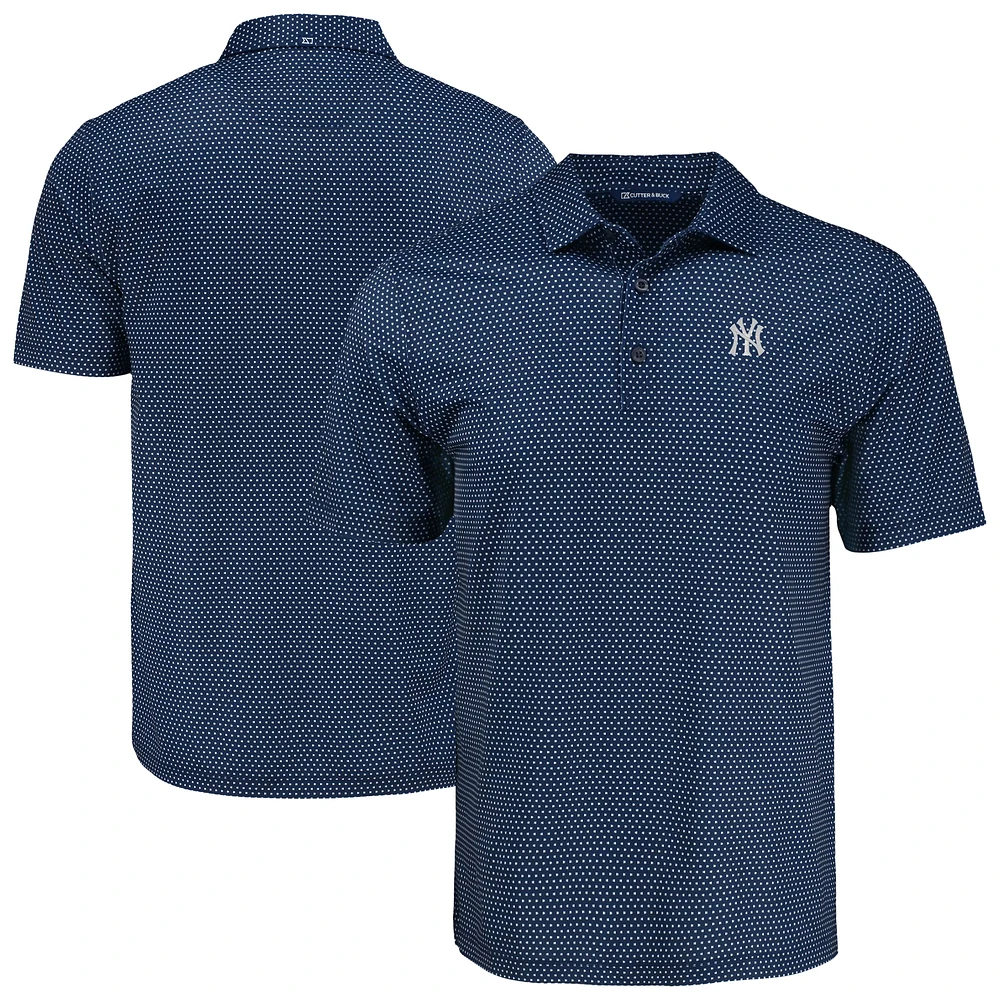 Men's Cutter & Buck Navy New York Yankees Big Tall Pike Eco Shadow Check Print Polo