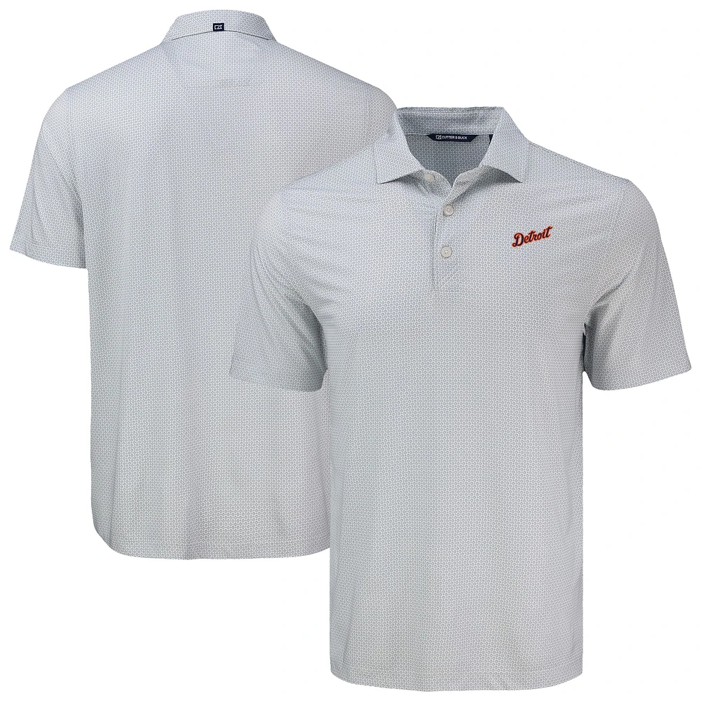 Men's Cutter & Buck Gray Detroit Tigers Big Tall Pike Eco Diamond Dot Print Polo