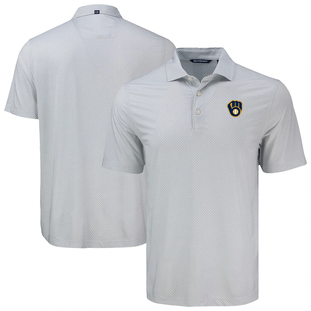 Men's Cutter & Buck Gray Milwaukee Brewers Big Tall Pike Eco Diamond Dot Print Polo