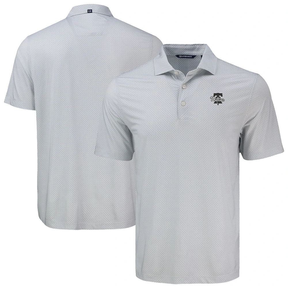 Men's Cutter & Buck Gray Philadelphia Phillies Big Tall Pike Eco Diamond Dot Print Polo