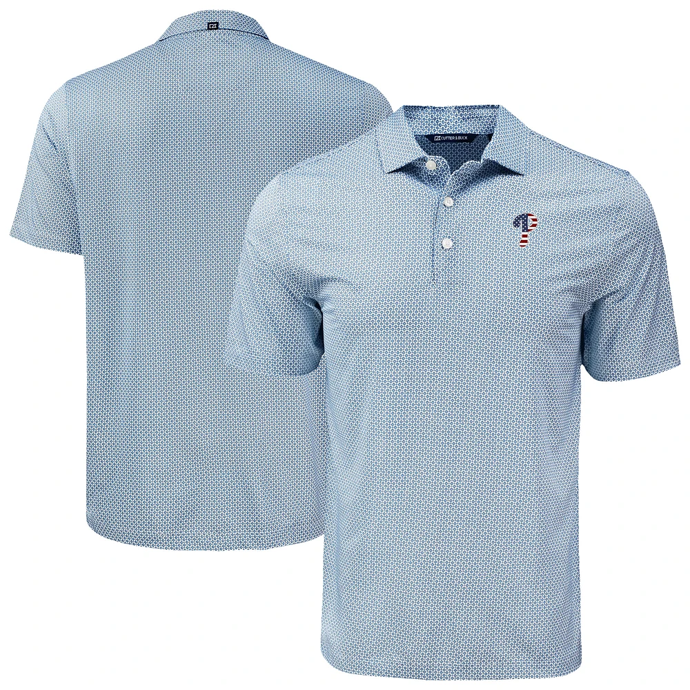 Men's Cutter & Buck Navy Philadelphia Phillies Big Tall Pike Eco Diamond Dot Print Polo